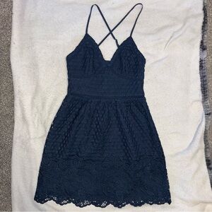 Abercrombie & Fitch Women's XS Navy Blue Eyelet A-Line Short Dress